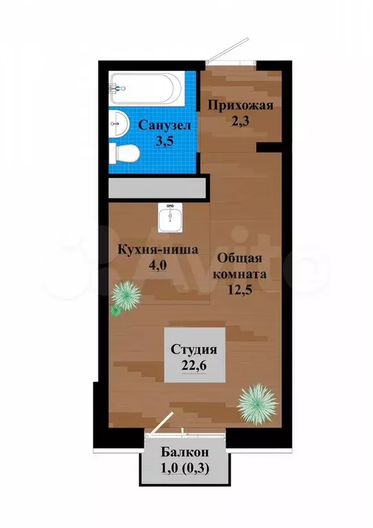 Квартира-студия, 22,6 м, 4/12 эт. - Фото 0