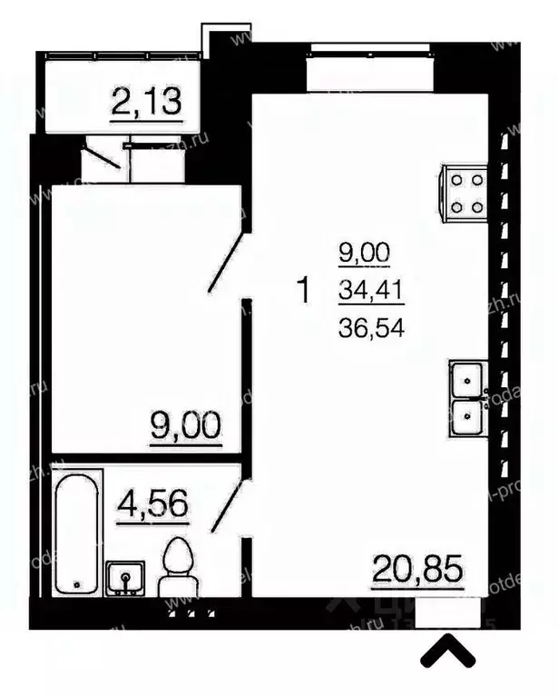 1-к кв. Воронежская область, Семилуки ул. Маяковского, 45/4 (33.3 м) - Фото 1