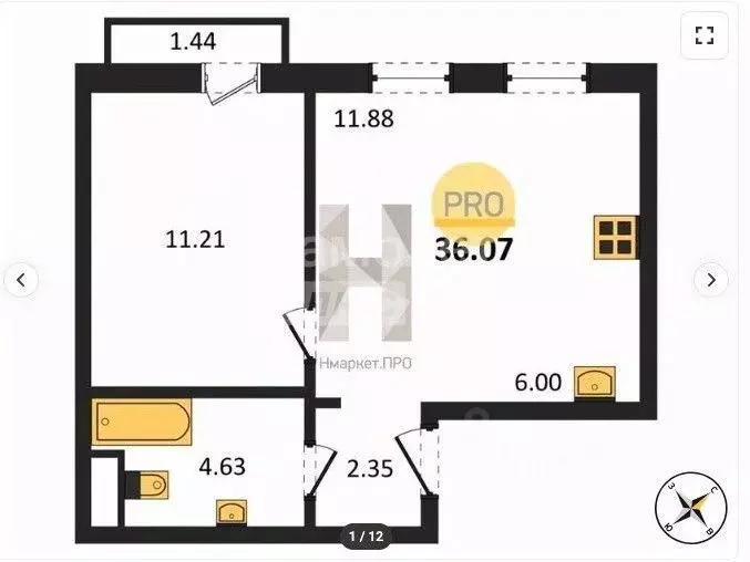 1-к кв. Челябинская область, Челябинск Нефтебазовая ул., 22 (35.8 м) - Фото 2