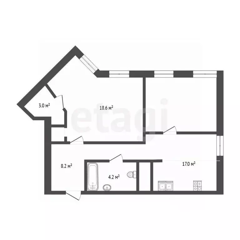 2-к кв. Тюменская область, Тюмень Новгородская ул., 1 (62.1 м) - Фото 2