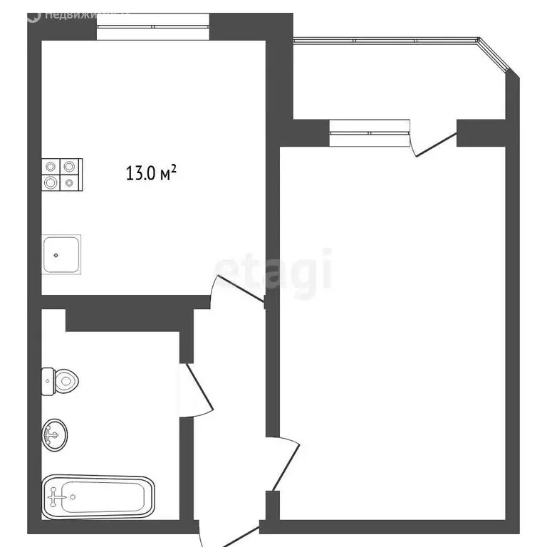 1-комнатная квартира: Тюмень, улица Николая Семёнова, 21 (42.3 м) - Фото 1