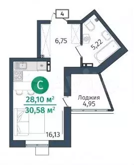 Квартира-студия, 31 м, 4/14 эт. - Фото 1