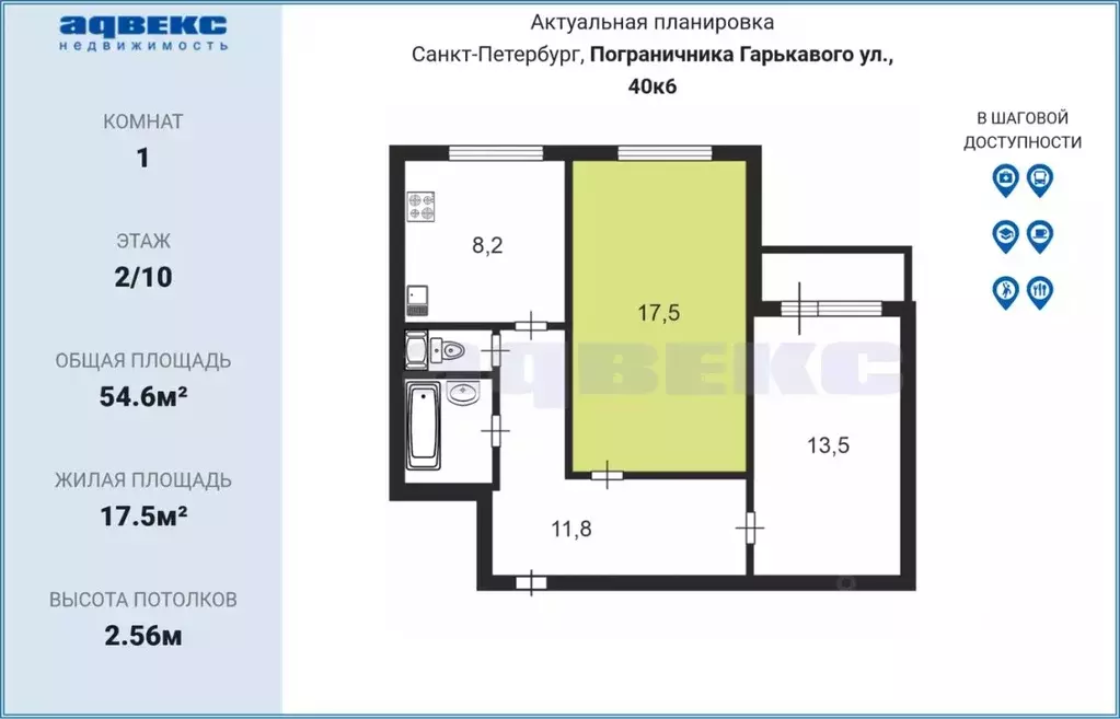 Комната Санкт-Петербург ул. Пограничника Гарькавого, 40к6 (17.5 м) - Фото 1