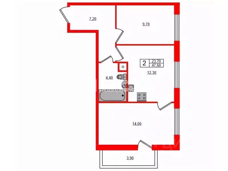 2-к кв. Санкт-Петербург ш. Суздальское, 22к2 (47.6 м) - Фото 0