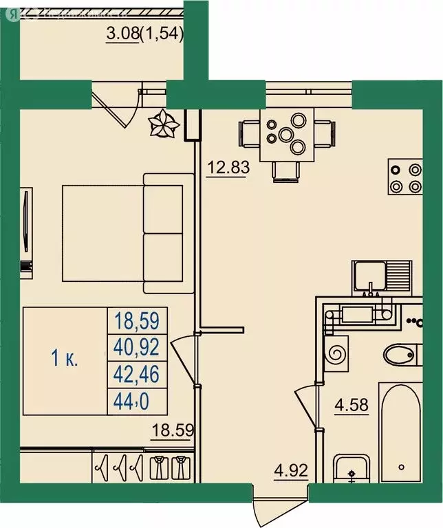 1-комнатная квартира: городской округ Владимир, посёлок ... - Фото 1
