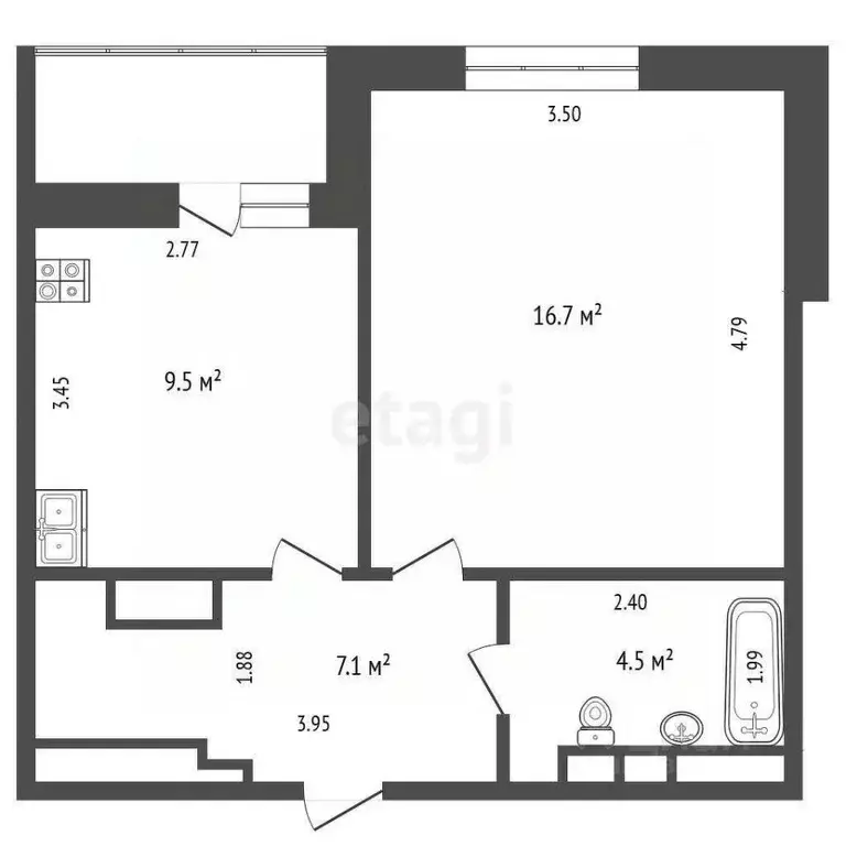 1-к кв. Тюменская область, Тюмень ул. Газовиков, 61 (38.8 м) - Фото 2