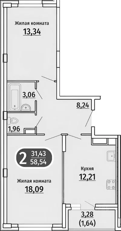 2-к кв. Чувашия, Чебоксары ул. Василия Алендея, 7 (58.0 м) - Фото 2