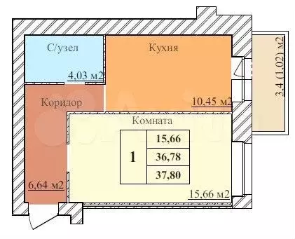 1-к. квартира, 37,8 м, 5/5 эт. - Фото 0