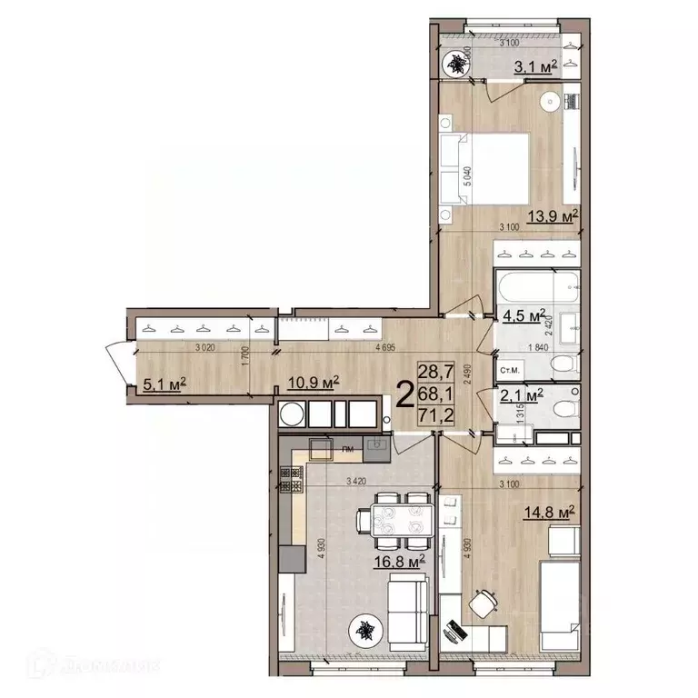 2-к кв. Рязанская область, Рязань Еврокласс жилой комплекс (71.2 м) - Фото 1