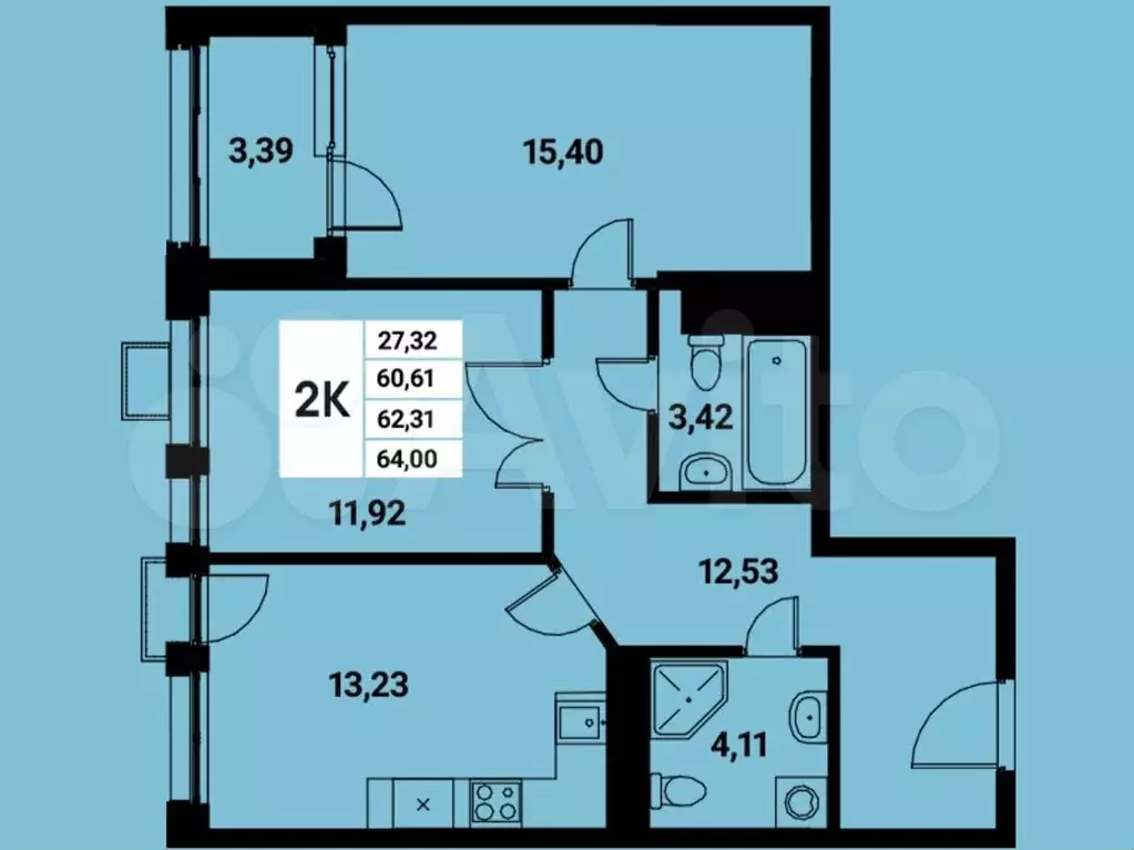 2-к. квартира, 64 м, 9/21 эт. - Фото 0