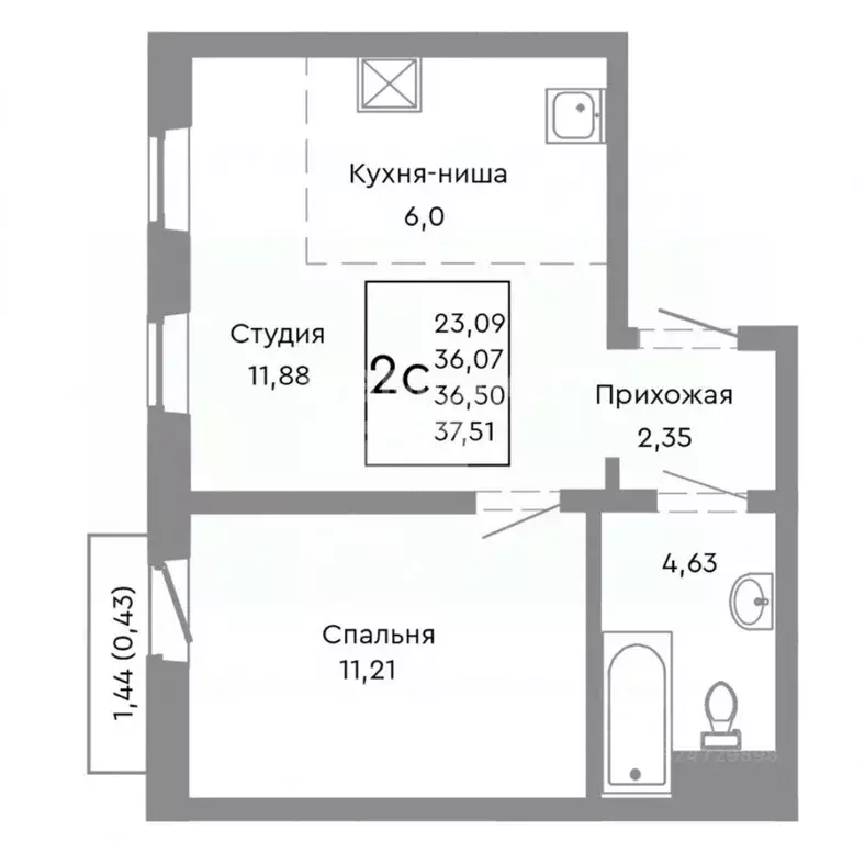 1-к кв. Челябинская область, Челябинск Нефтебазовая ул., 1-13 (36.5 м) - Фото 0