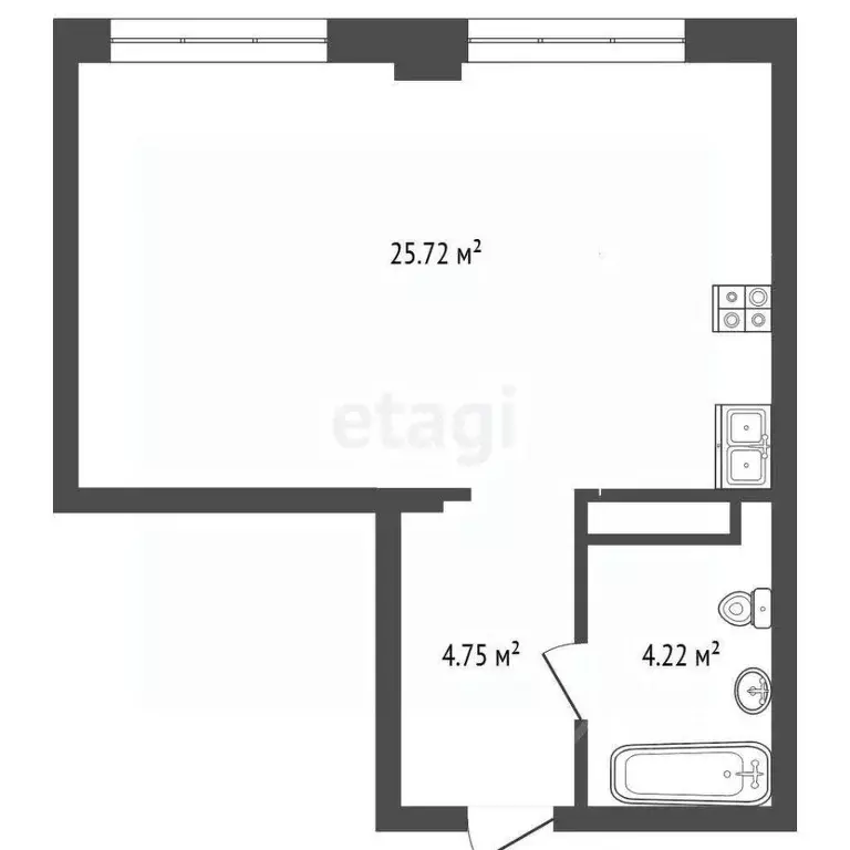Студия Тюменская область, Тюмень ул. Новоселов, 92 (34.7 м) - Фото 2