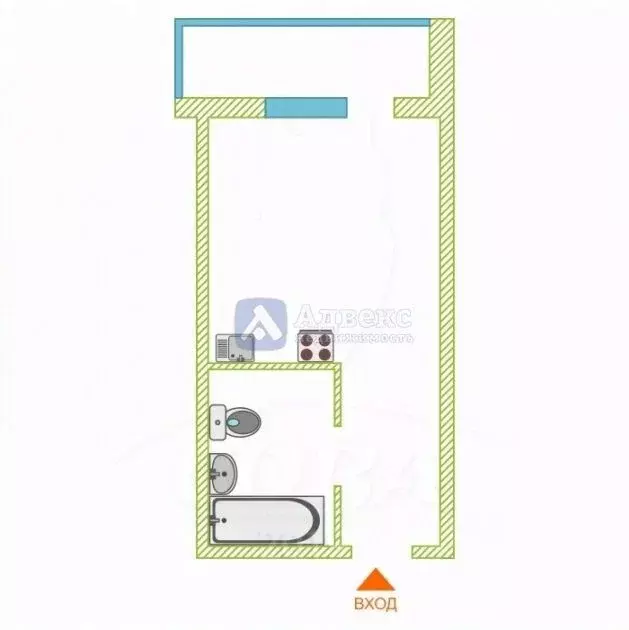 Студия Тюменская область, Тюмень ул. Новоселов, 117 (16.0 м) - Фото 2