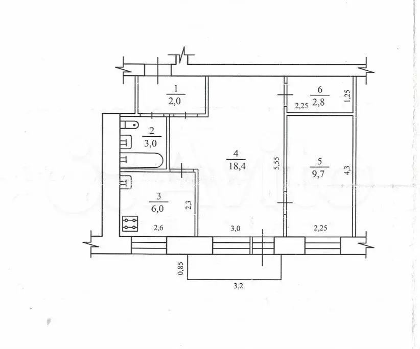 2-к. квартира, 41,9 м, 2/5 эт. - Фото 0