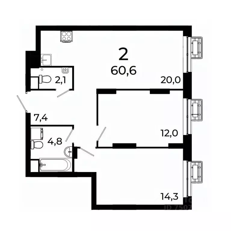 2-к кв. Нижегородская область, Нижний Новгород ул. Коперника, 15 (60.6 ... - Фото 1