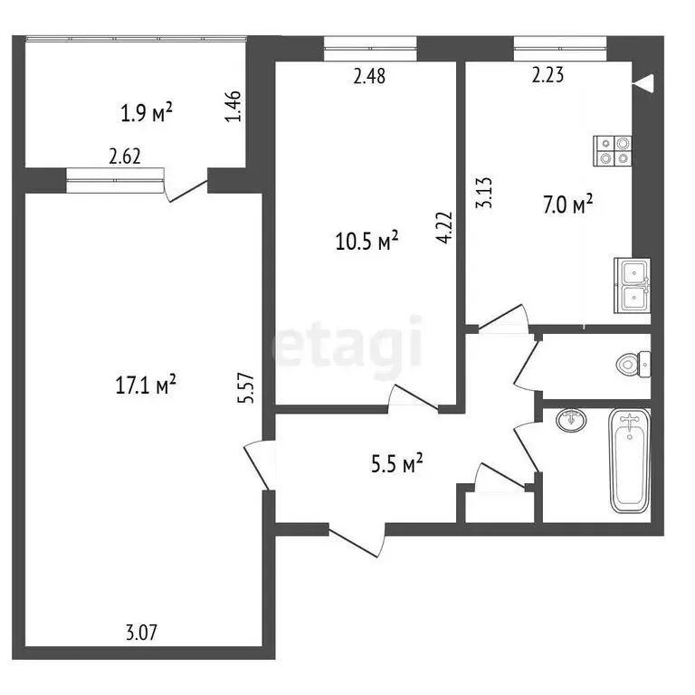 2-комнатная квартира: Омск, улица Лермонтова, 128А (43 м) - Фото 1