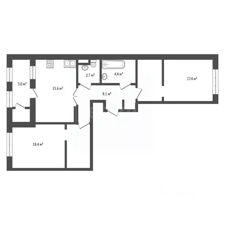 2-к кв. Москва Строительный проезд, 9к1 (69.6 м) - Фото 2