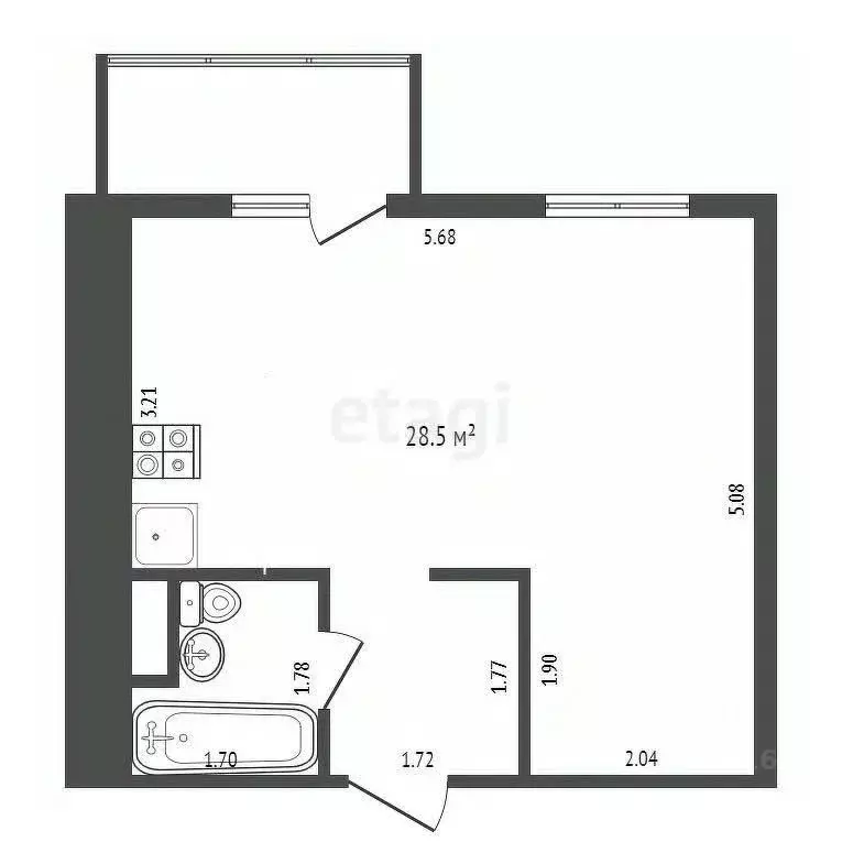 Студия Ханты-Мансийский АО, Нягань ул. Мира, 7 (28.5 м) - Фото 1