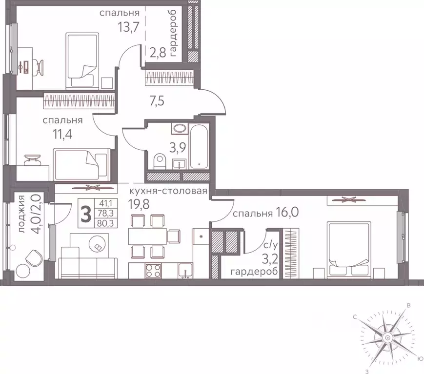 3-к кв. Пермский край, Пермь ул. Серебристая, 3 (80.3 м) - Фото 1