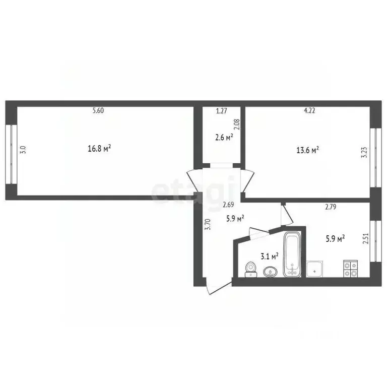 2-к кв. Кемеровская область, Прокопьевск Ближняя ул., 35А (47.9 м) - Фото 1