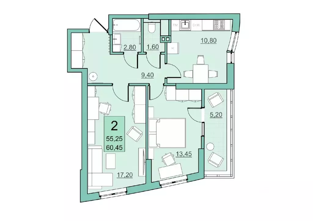 2-к кв. Саратовская область, Балаково Комсомольская ул., 65 (55.25 м) - Фото 0