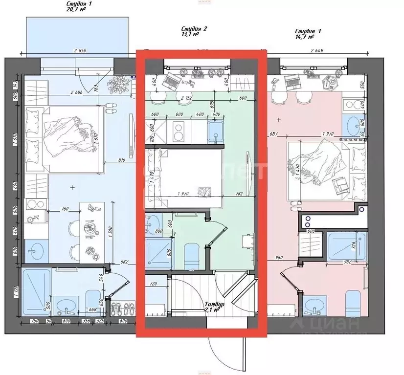 Студия Москва Березовая аллея, 19к3 (14.0 м) - Фото 2