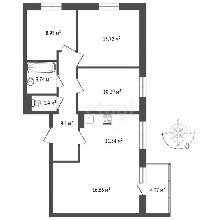 4-к кв. Карелия, Петрозаводск бул. Интернационалистов, 8 (75.1 м) - Фото 1