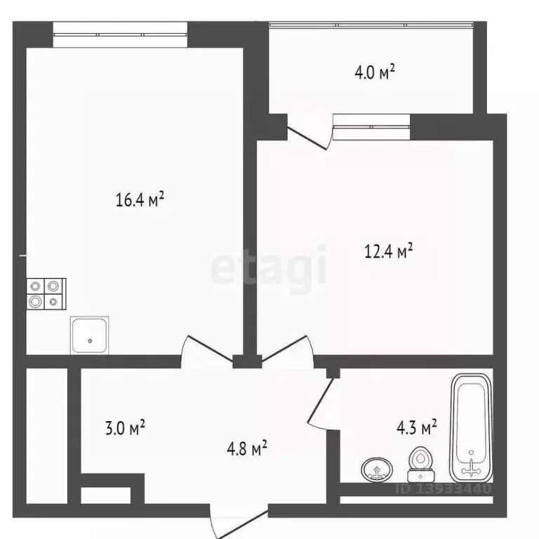 1-к кв. Тюменская область, Тюмень ул. Разведчика Кузнецова, 16 (40.9 ... - Фото 1