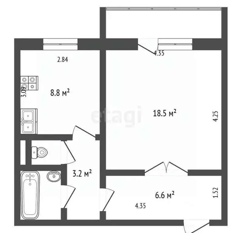 1-к кв. Челябинская область, Челябинск ул. Культуры, 61 (40.6 м) - Фото 2