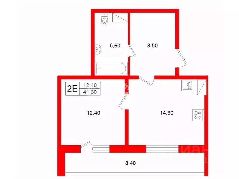 1-к кв. Санкт-Петербург ул. Корнея Чуковского, 3к4 (41.6 м) - Фото 2