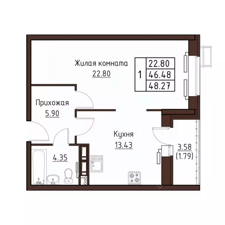 1-к кв. Орловская область, Орел ул. Левый Берег реки Оки, 21к1 (48.27 ... - Фото 0
