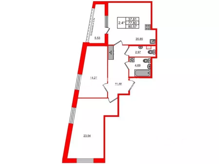 2-к кв. Санкт-Петербург Парашютная ул., 71к2 (75.3 м) - Фото 1