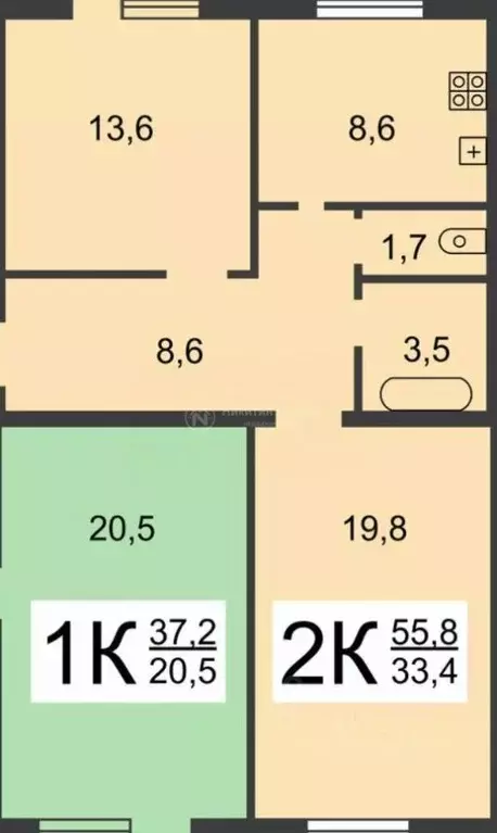 2-к кв. Нижегородская область, Нижний Новгород ул. Бекетова, 2 (56.0 ... - Фото 2