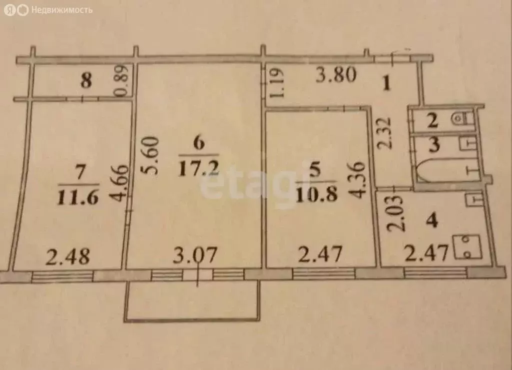 3-комнатная квартира: Липецк, улица Гагарина, 73 (54 м) - Фото 1