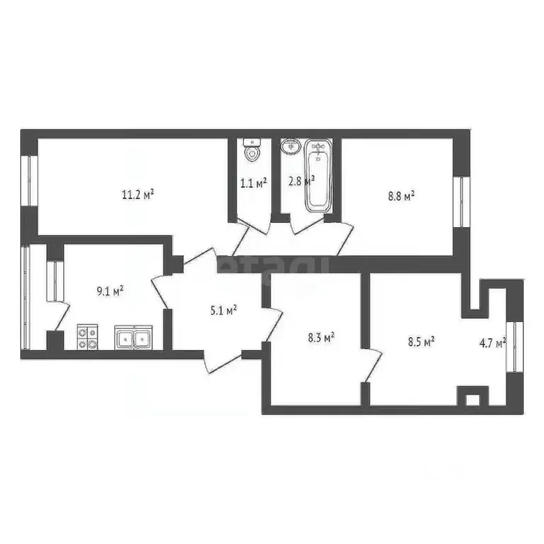 4-к кв. Вологодская область, Вологда Долгий пер., 8 (60.6 м) - Фото 2