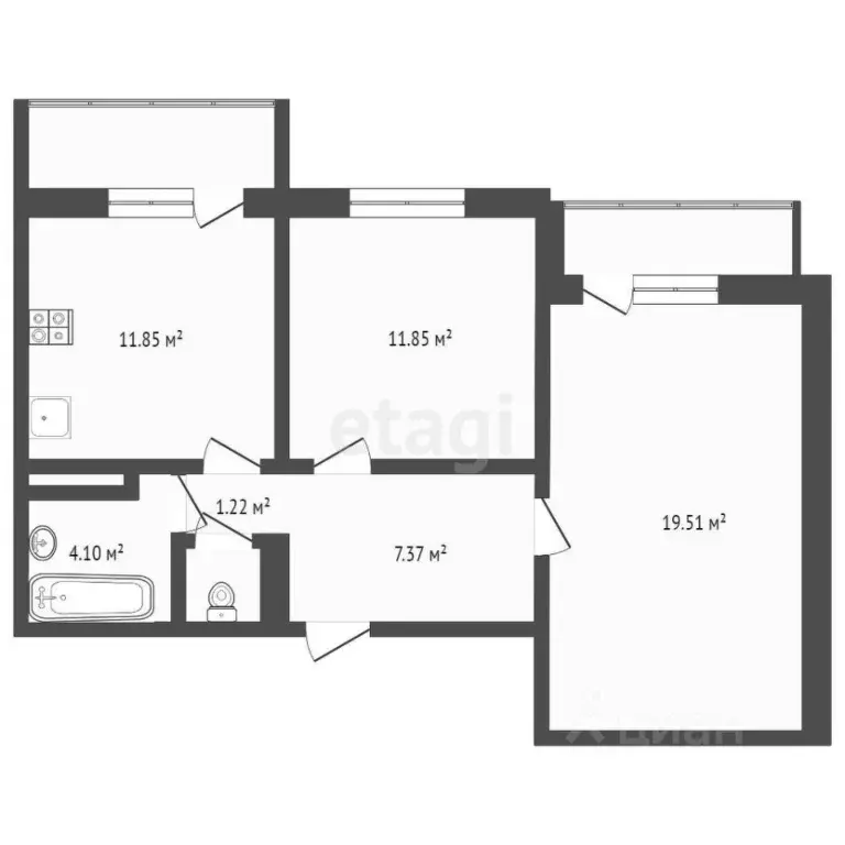 2-к кв. Краснодарский край, Новороссийск ул. Тихоступа, 16 (55.3 м) - Фото 1