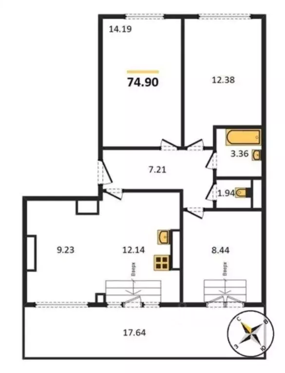 3-к кв. Санкт-Петербург Ремесленная ул., 15 (74.9 м) - Фото 1