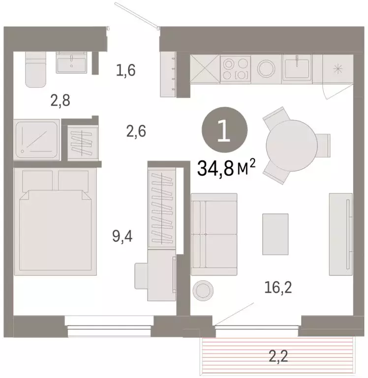 1-комнатная квартира: Новосибирский район, рабочий посёлок Краснообск, ... - Фото 2
