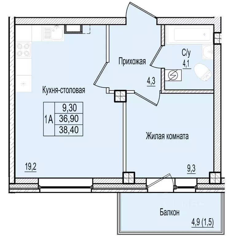 1-к кв. Псковская область, Псков Овсище исторический район,  (38.4 м) - Фото 1