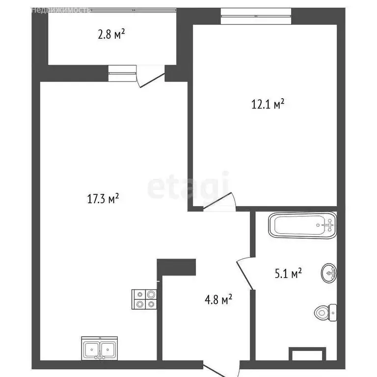 1-комнатная квартира: Тюмень, улица Бориса Прудаева, 4 (35.79 м) - Фото 1