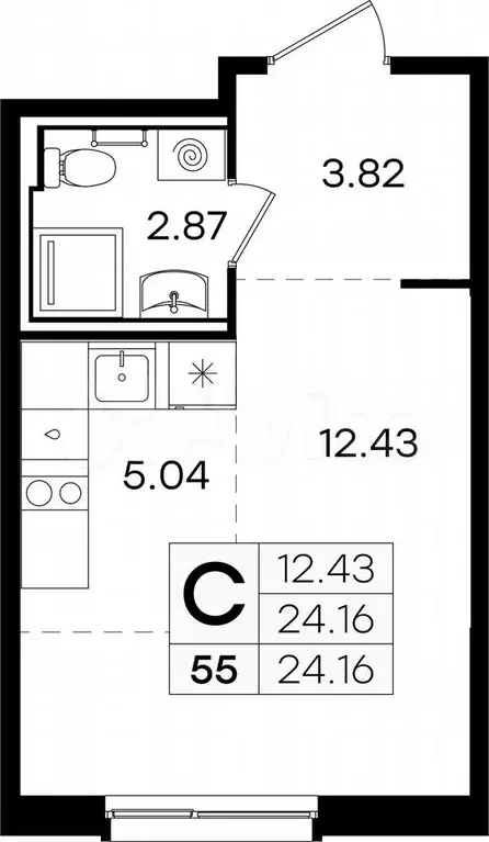 Квартира-студия, 24,2 м, 5/9 эт. - Фото 0