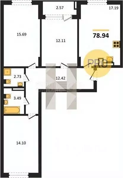 3-к кв. Калининградская область, Калининград Батальная ул., 65Б (78.27 ... - Фото 0