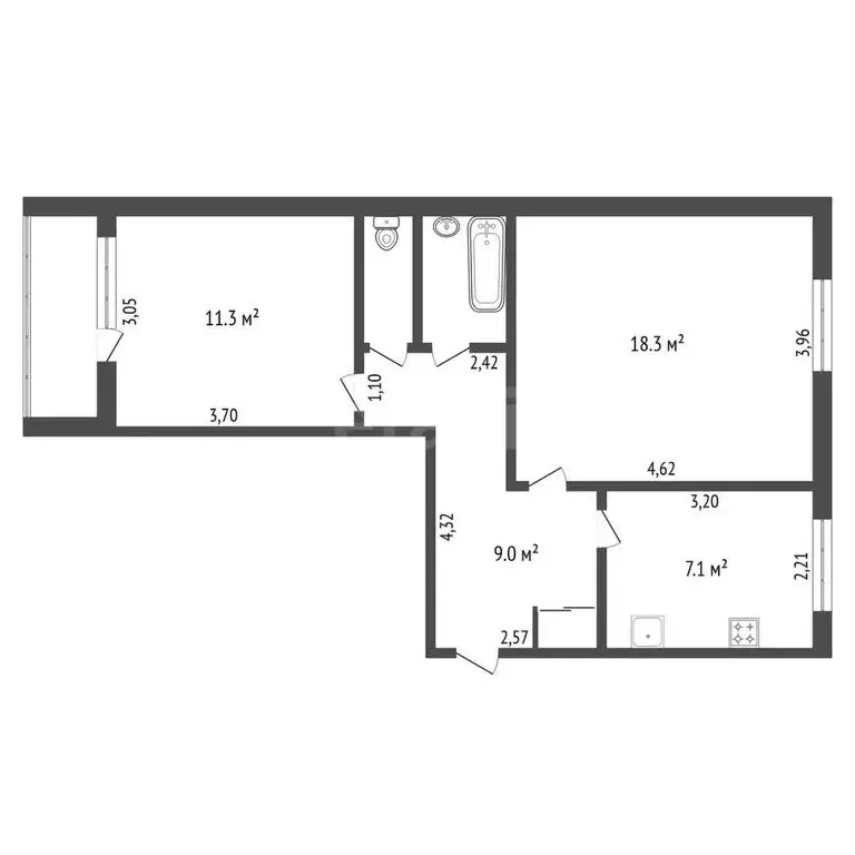 2-комнатная квартира: Благовещенск, Студенческая улица, 34 (49.5 м) - Фото 0