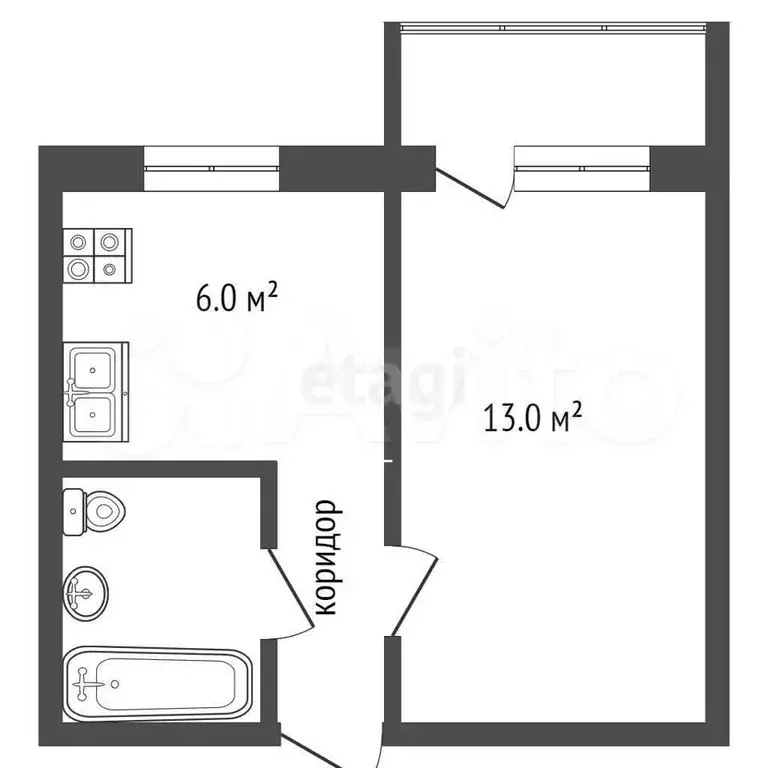 1-к. квартира, 25 м, 2/5 эт. - Фото 1