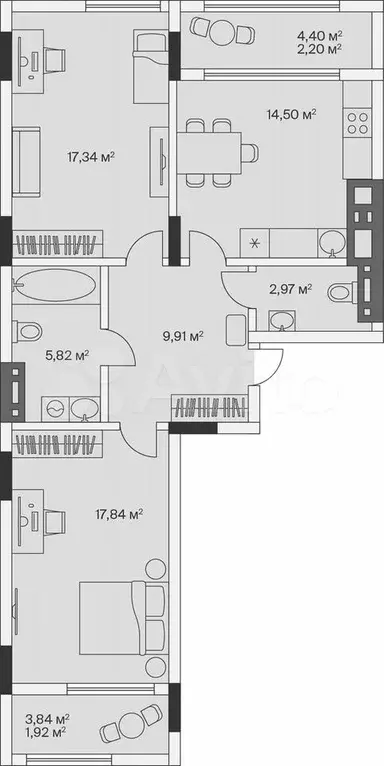 2-к. квартира, 72,5 м, 5/7 эт. - Фото 1