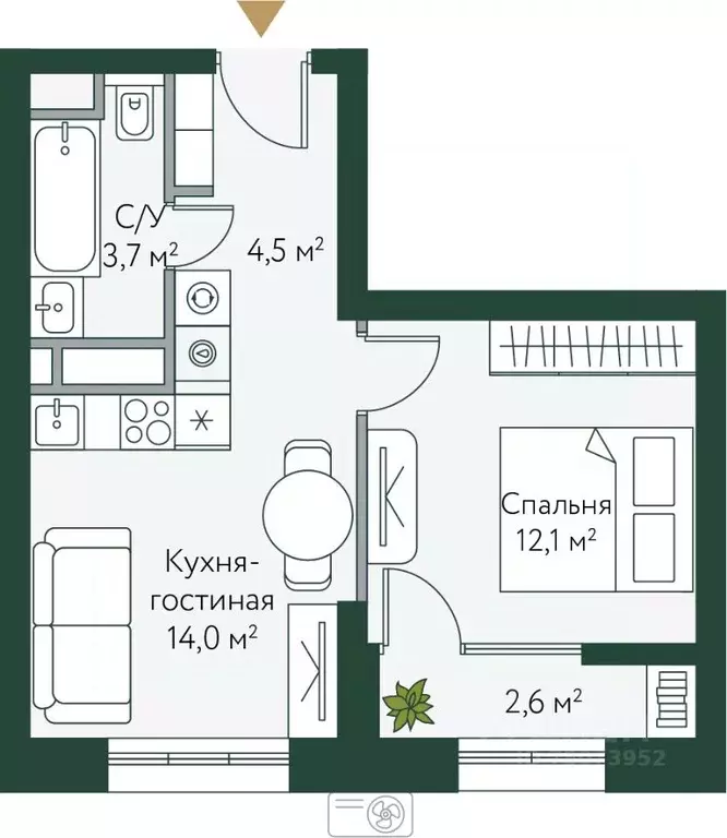1-к кв. Волгоградская область, Волгоград Новосибирская ул., 74 (36.85 ... - Фото 0