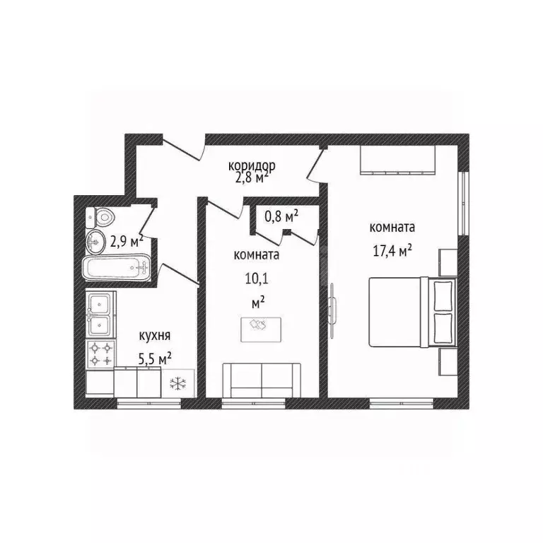 2-к кв. Новосибирская область, Новосибирск ул. Гоголя, 14 (44.2 м) - Фото 2