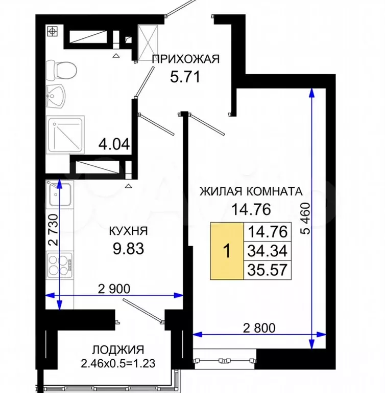 1-к. квартира, 35,4 м, 4/25 эт. - Фото 1