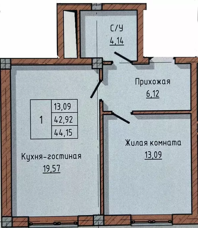 1-комнатная квартира: Нальчик, улица Байсултанова, 28 (44.5 м) - Фото 0