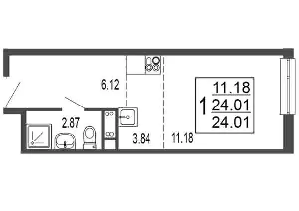 Квартира-студия: Лыткарино, 6-й микрорайон, 15Д (24.01 м) - Фото 0